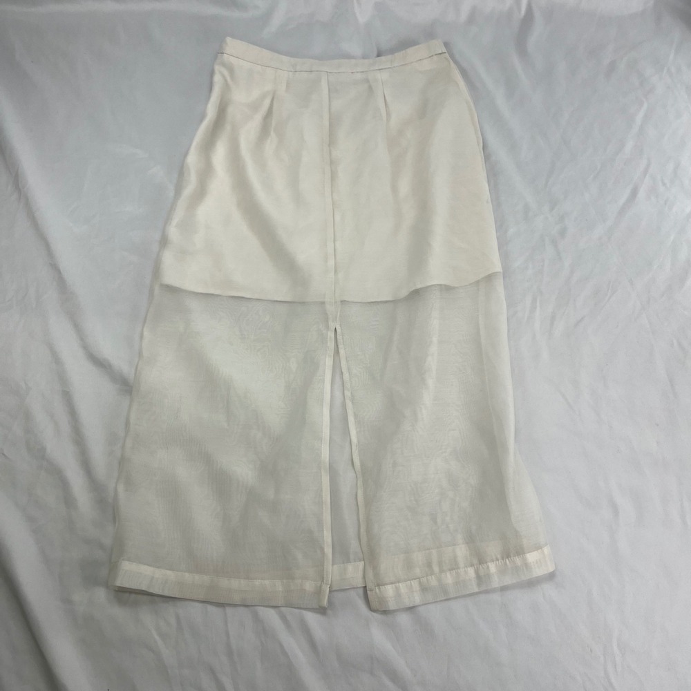A New Day Sheer Overlay Midi Slit Cream Skirt